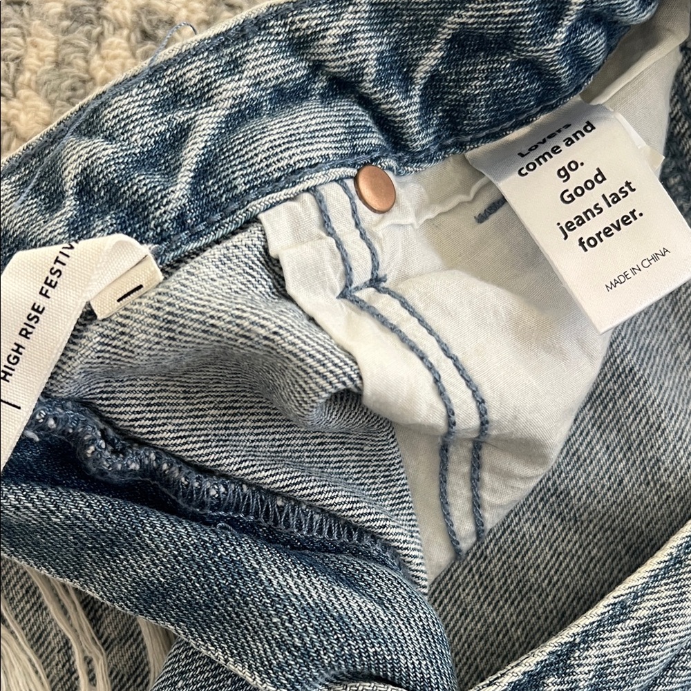 PacSun Women's High Rise Festival Ripped Jean Shorts - Blue - Picture 3 of 4